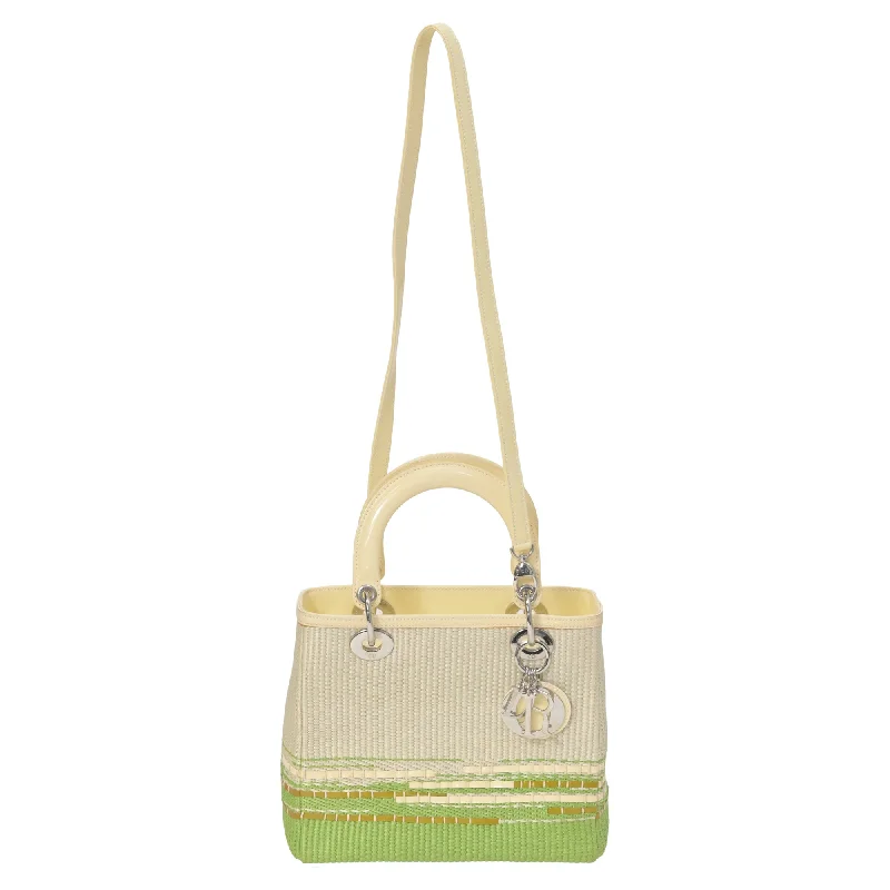 Dior Raffia Medium Lady Dior in Green Leather