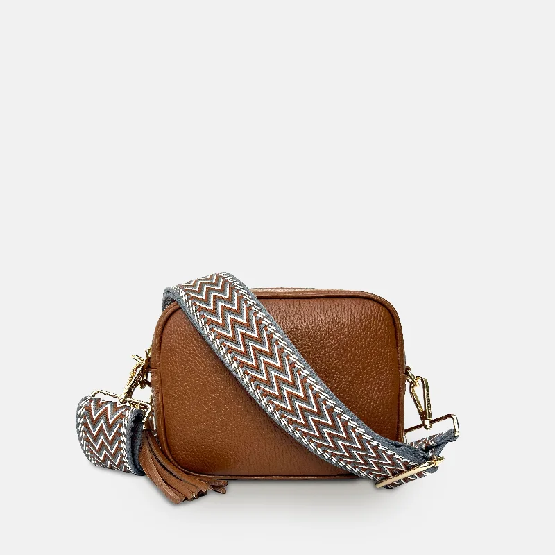 Tan Leather Crossbody Bag With Tan Boho Strap