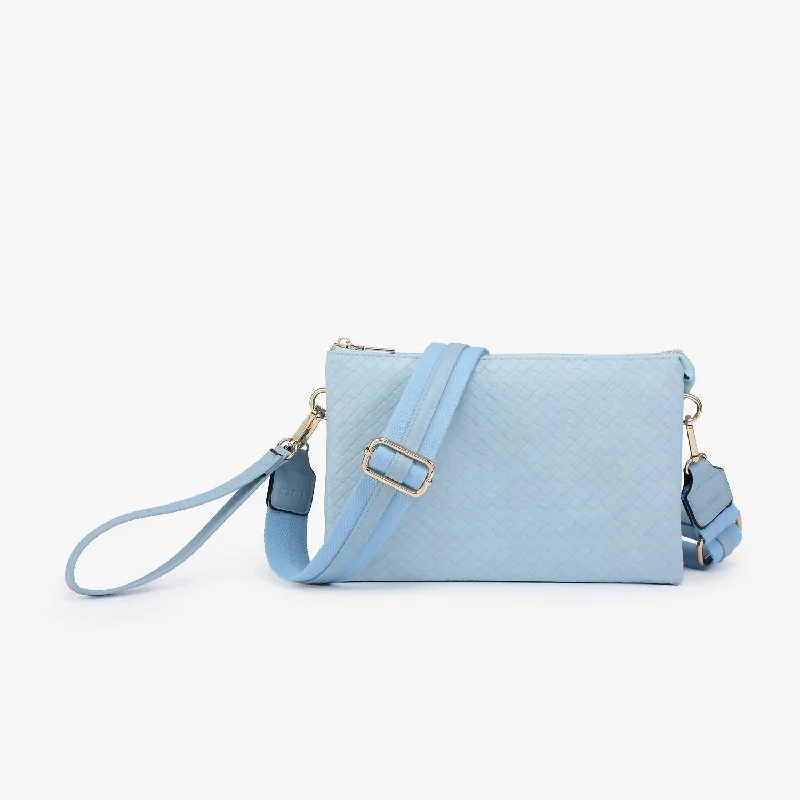 Izzy Vegan Diagonal Woven Crossbody Bag In Light Blue