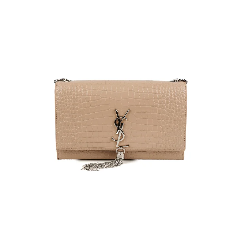 Saint Laurent Medium Kate Croc Beige Tassel Wallet On Chain WOC