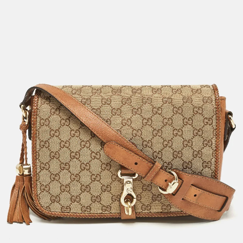 Gucci Beige/brown Gg Canvas And Leather Medium Marrakech Shoulder Bag