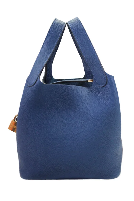 Hermes Womens Taurillon Maurice Picotin Lock 18 PM Deep Blue Leather Handbag