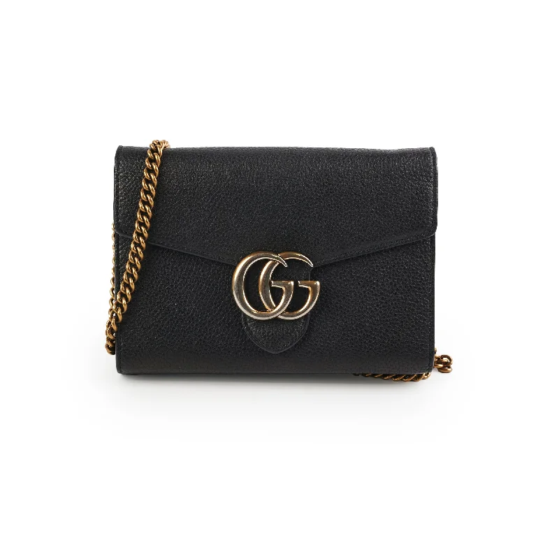 Gucci Marmont Black Leather Wallet On Chain WOC