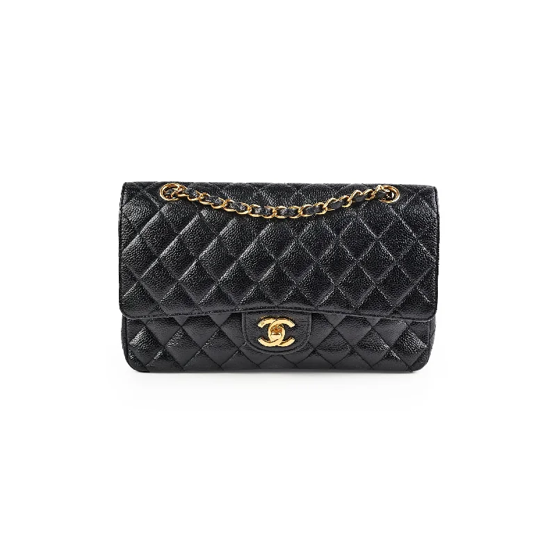 Chanel Caviar Medium/Large Double Classic Flap Black 24k Gold Plated Hardware