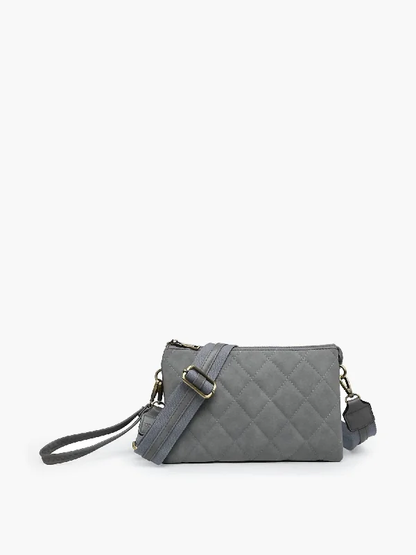 Izzy Vegan Quilted Crossbody Bag In Grey Blue