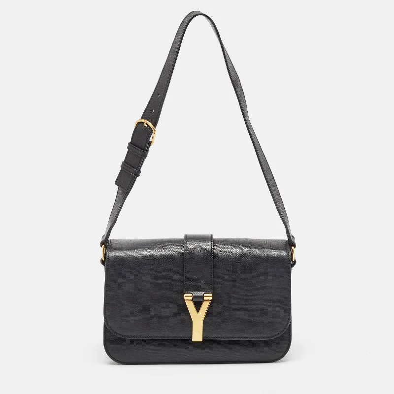 Yves Saint Laurent Black Leather Large Chyc Flap Shoulder Bag