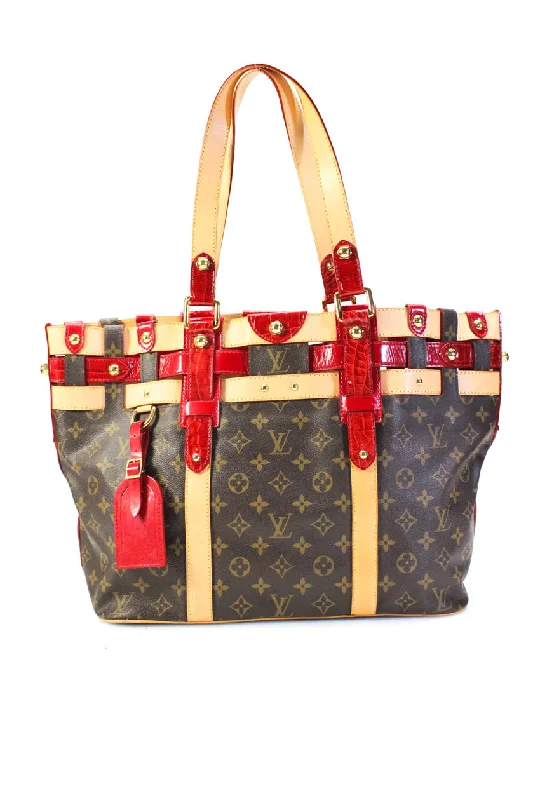 Louis Vuitton Women Monogram Canvas Embossed Monogram Rubis Salina GM Tote Handbag Red Brown