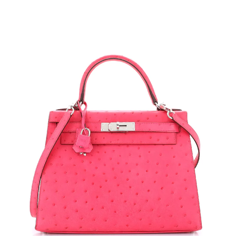 Kelly Handbag Rose Tyrien Ostrich with Palladium Hardware 28