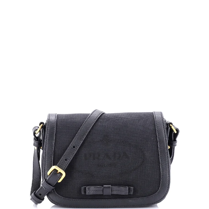 Logo Saddle Flap Bag Canvas with Leather Small