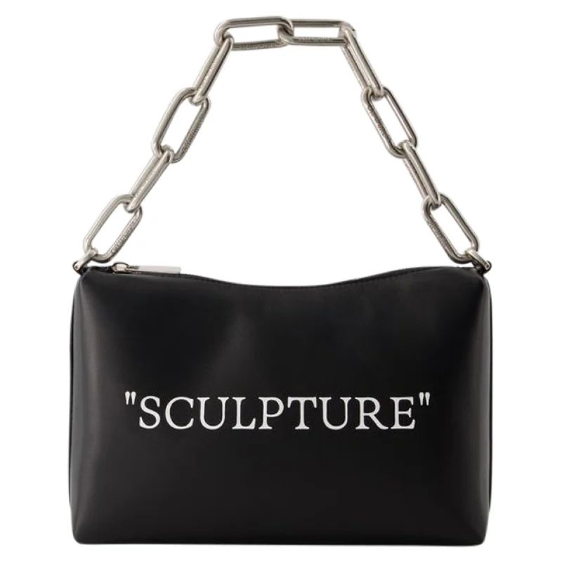 Block Quote Bag - Off White - Leather - Black/ Silver