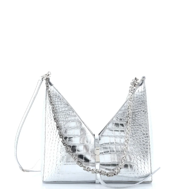 Cut Out Shoulder Bag Crocodile Embossed Leather Small