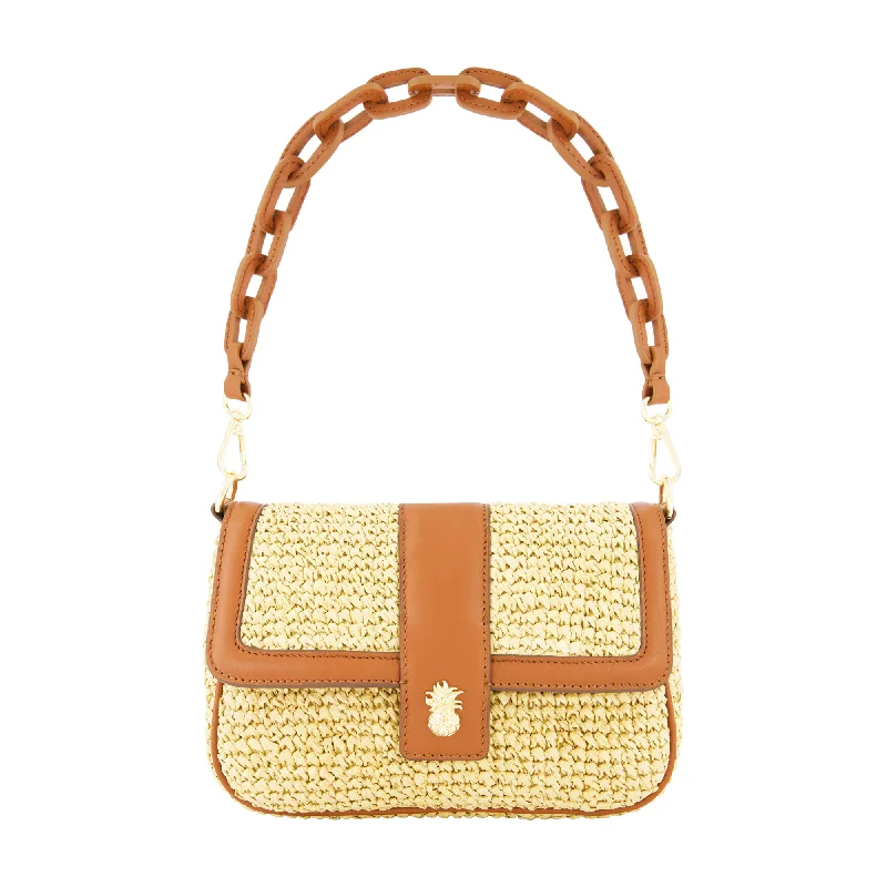 Raffia Flap Bag with Double Leather Strap