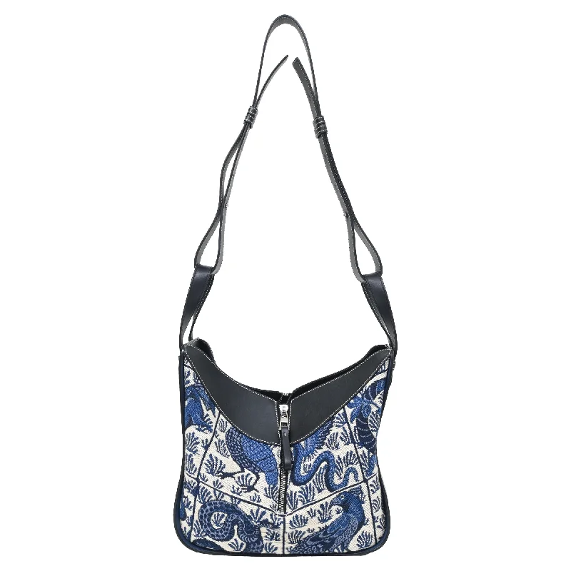 Loewe Small Hammock Bird Print  Shoulder Bag in Navy Blue canvas and Leather