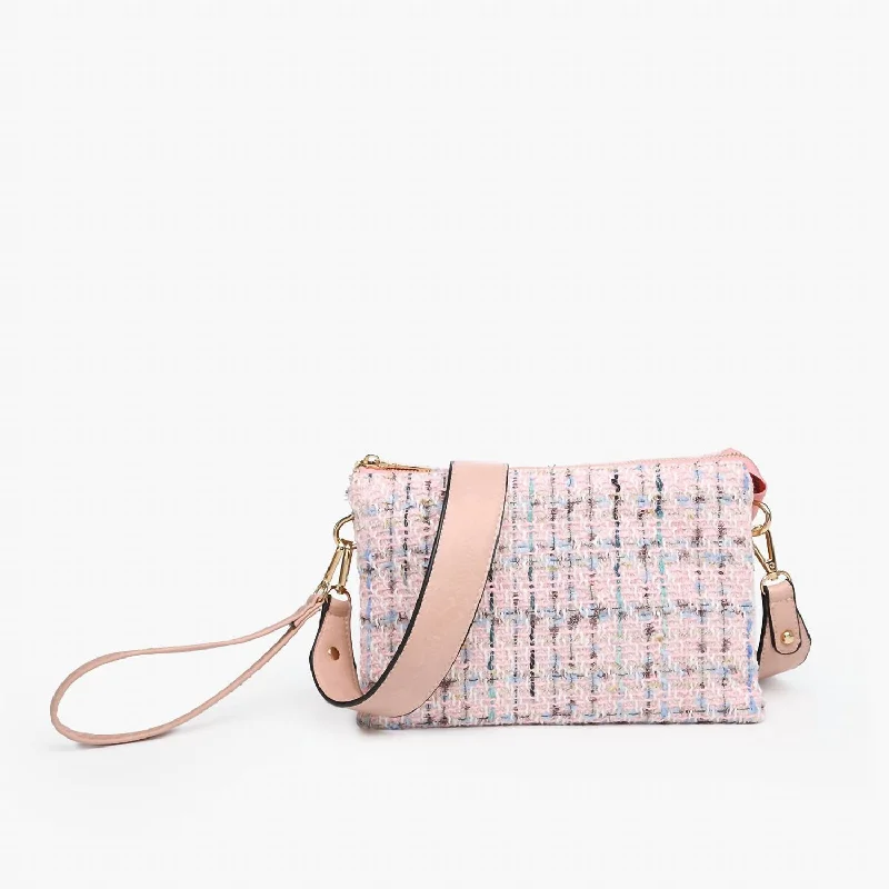 Izzy Vegan Tweed Crossbody Bag In Pink