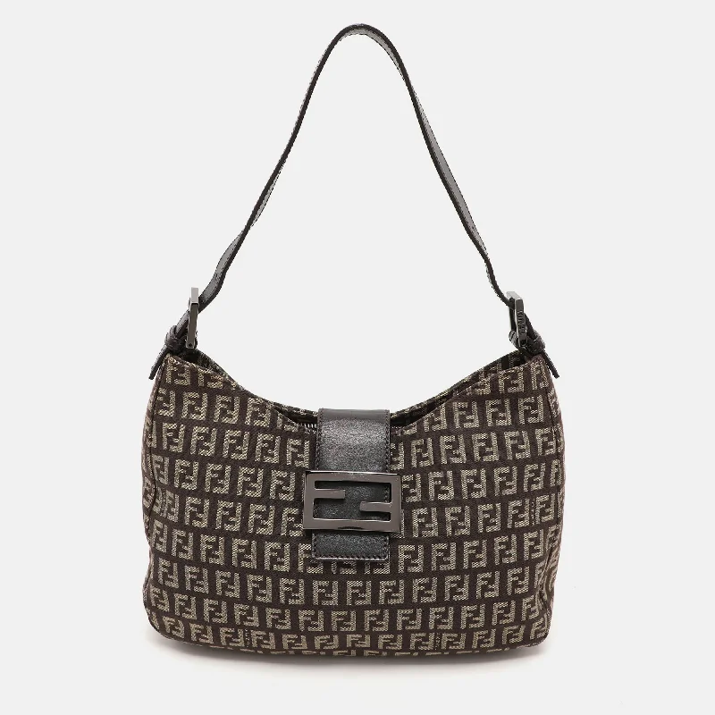 Fendi Zucchino Canvas And Leather Shoulder Bag