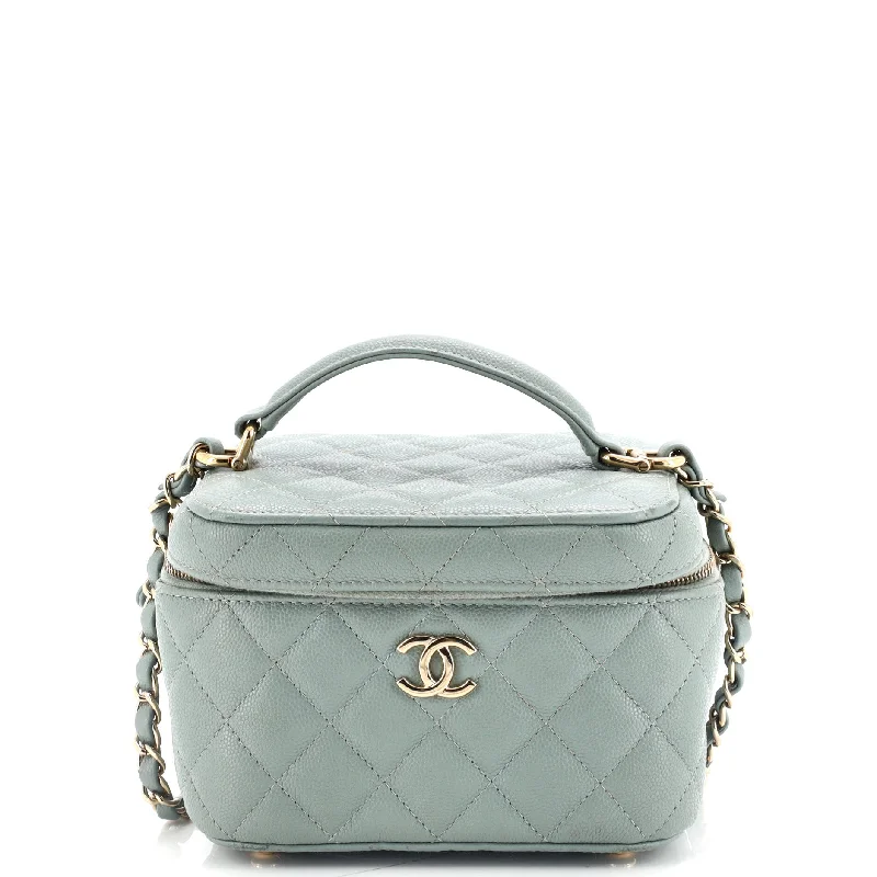 CC Top Handle Vanity Case with Chain Quilted Caviar Mini