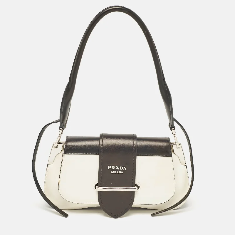 Prada Black/white Leather Sidonie Shoulder Bag