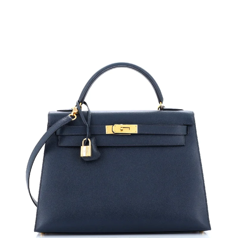 Kelly Handbag Bleu Marine Courchevel with Gold Hardware 32