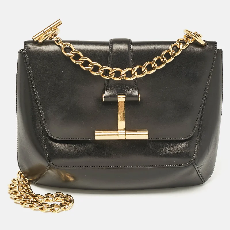 Tom Ford Black Leather Tara Chain Shoulder Bag