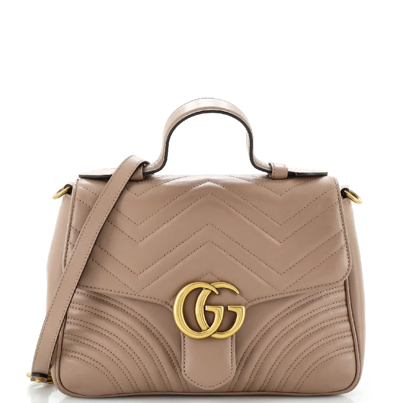 GG Marmont Top Handle Flap Bag Matelasse Leather Small