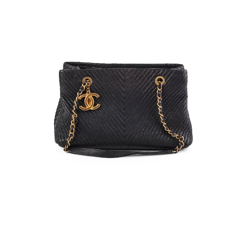 Chanel Surpique Chevron Tote Black