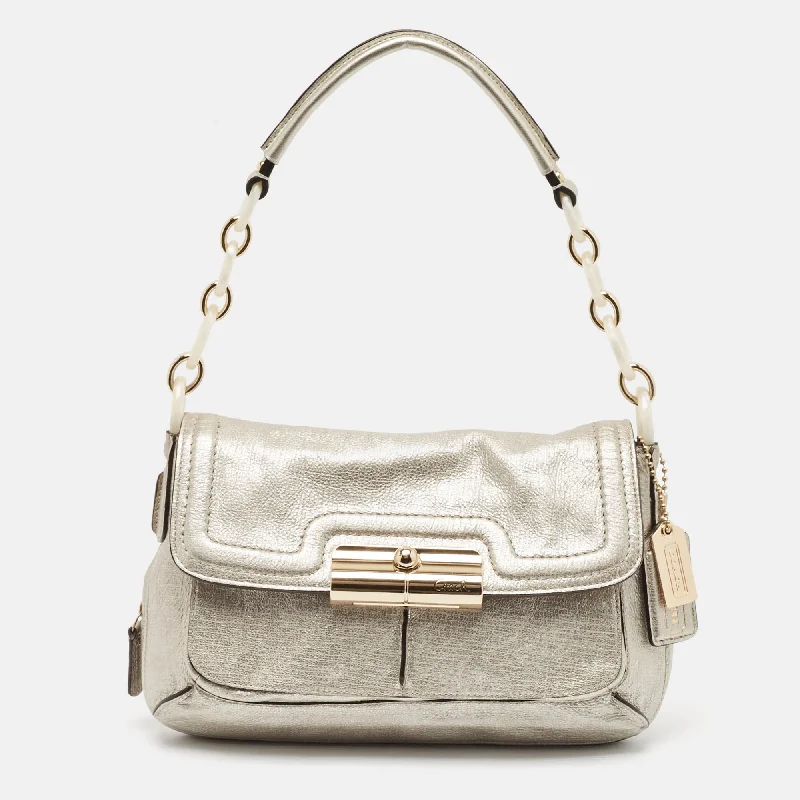 Coach Silver Leather Kristin Flap Shoulder Bag