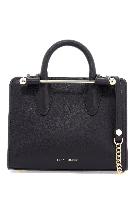 Strathberry Mini Tote In Black Calfskin With Removable Shoulder Strap