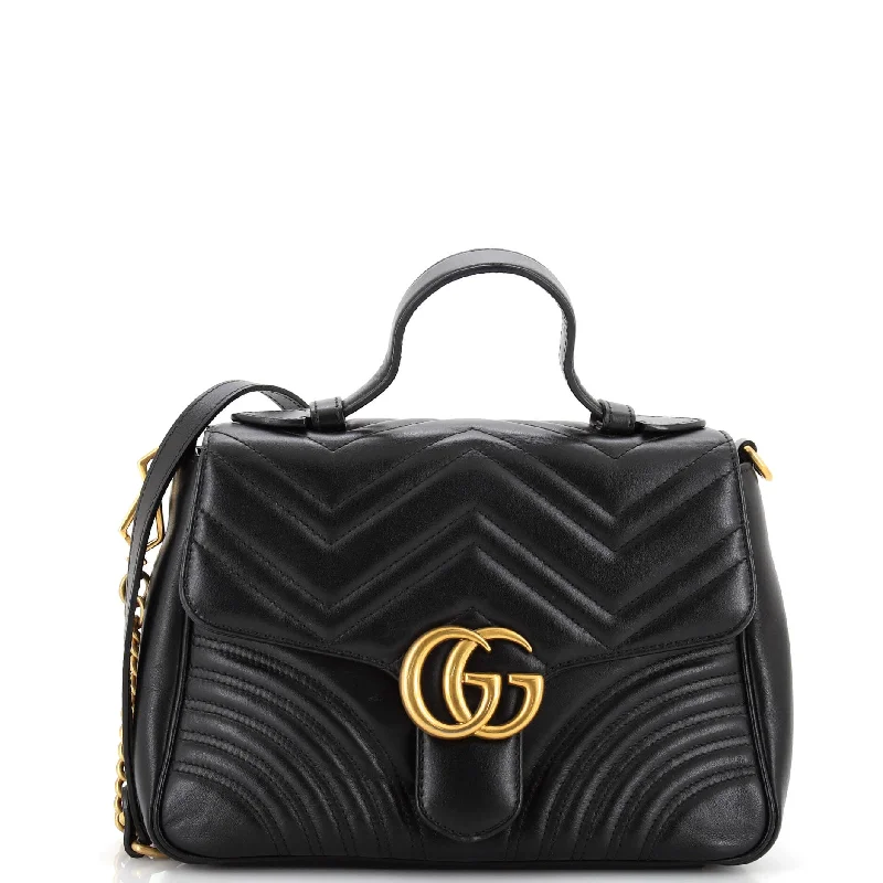 GG Marmont Top Handle Flap Bag Matelasse Leather Small