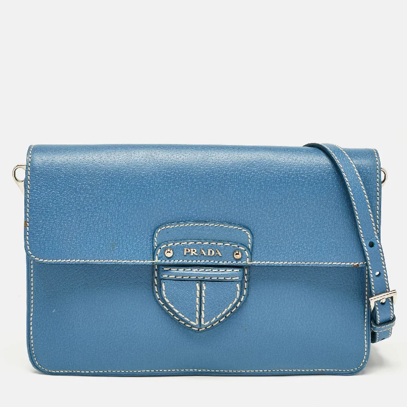 Prada Blue Cinghiale Leather Flap Shoulder Bag