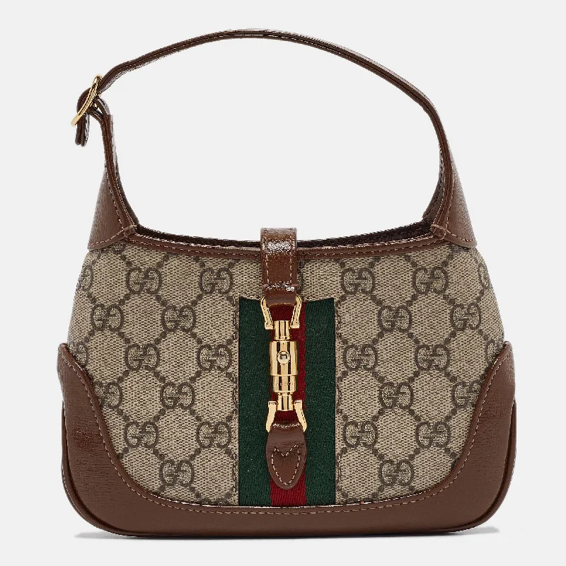 Gucci Brown/beige Gg Supreme Canvas And Leather Mini 1961 Jackie Shoulder Bag