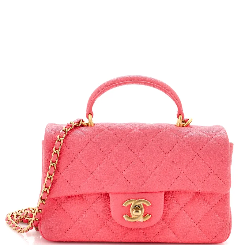 Classic Single Flap Top Handle Bag Quilted Caviar Mini