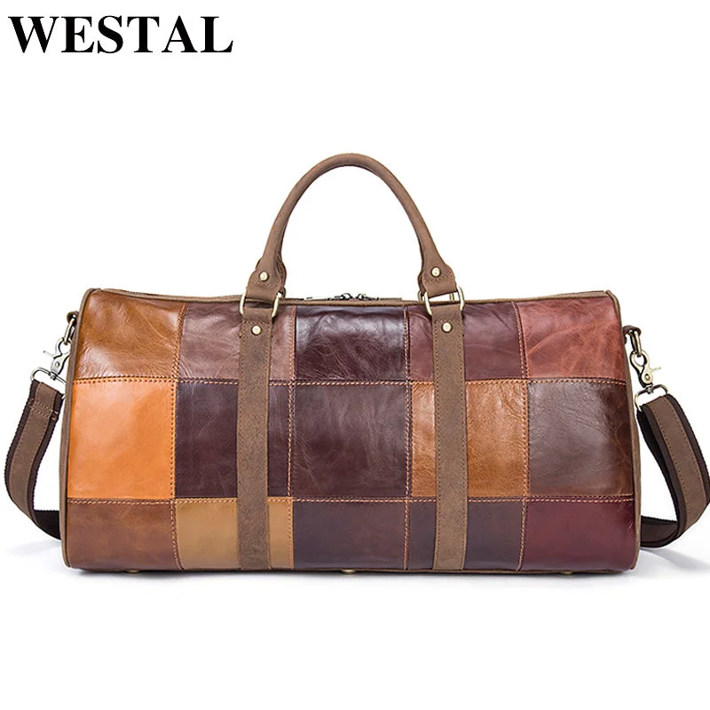 Westal Large Luggage Bag Genuine Leather Men Travel Bags Hand Luggage Waterproof Travel Makeup