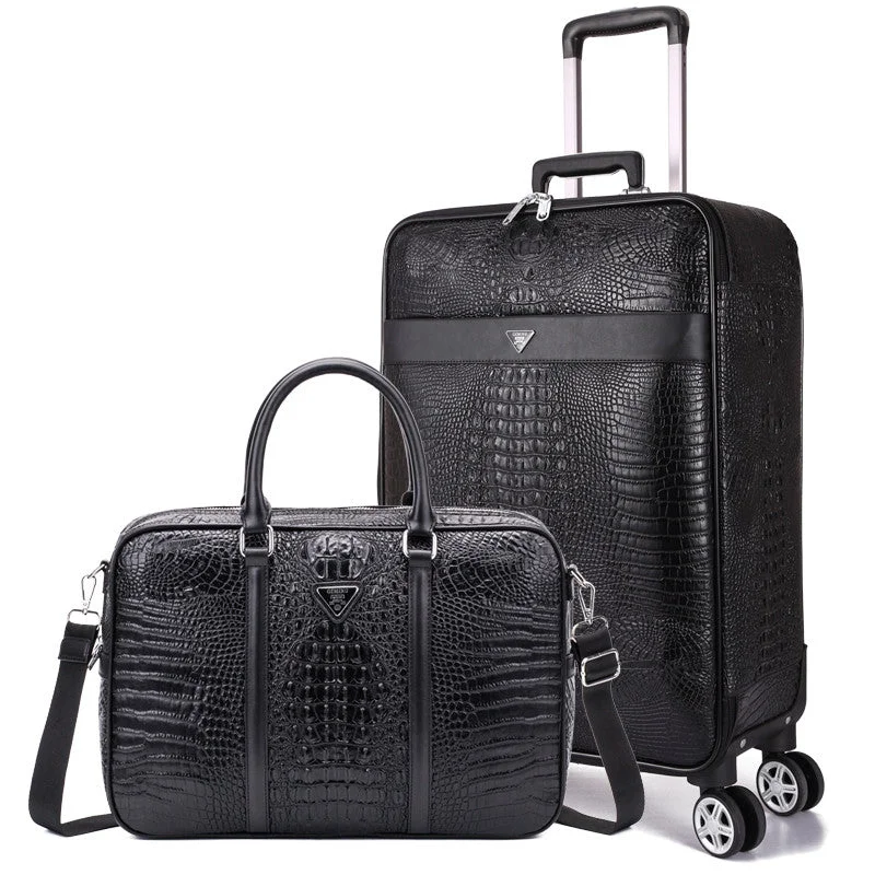 2 Piece Set Of Suitcase,Business 20 Inch Boarding Box,Universal Wheel Trolley Case,Crocodile