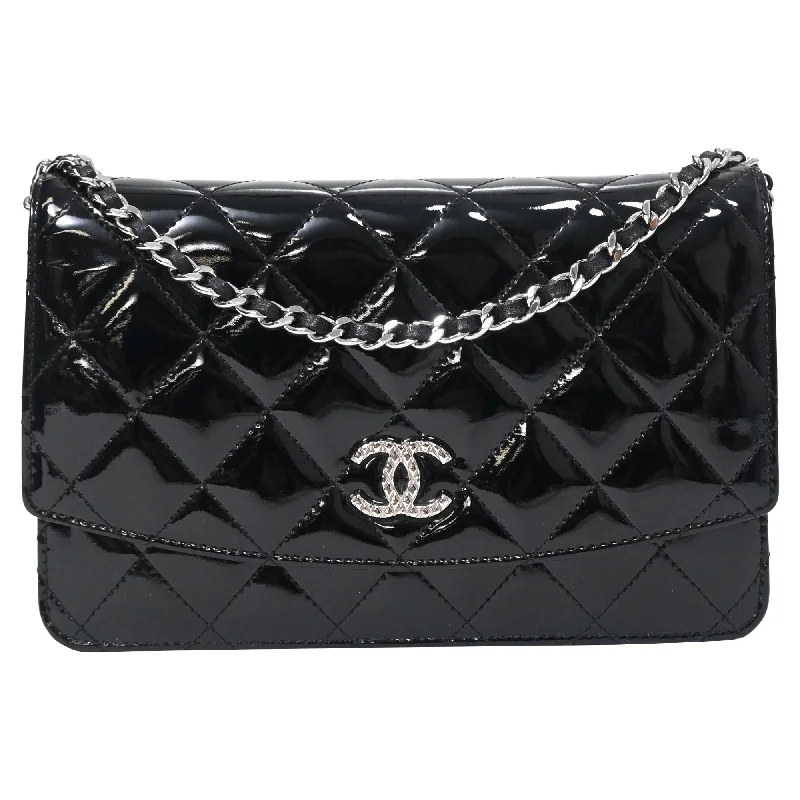 Chanel Quilted Brilliant Wallet On Chain in Black Patent Leather