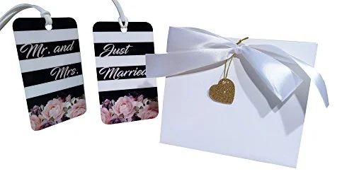 Just Married Luggage Tag Gift Set (Wedding, Honeymoon, Luggage Tags) (Garden Stripe)