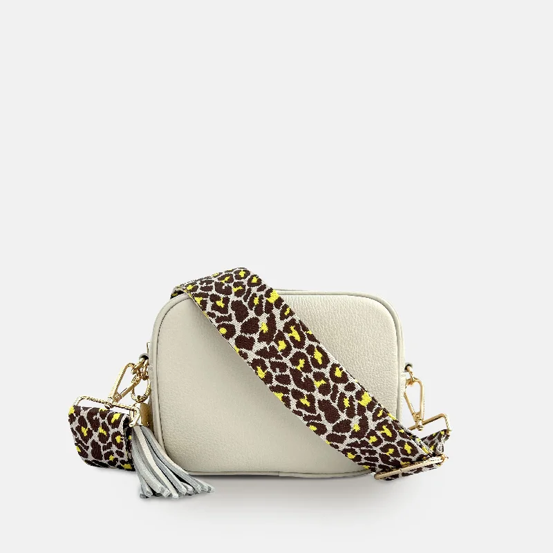 Stone Leather Crossbody Bag With Lemon Cheetah Strap