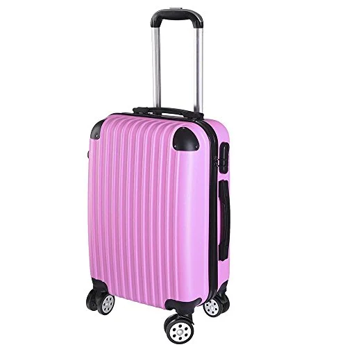 GHP Pink ABS Plastic Hard Shell Luggage Trolley Suitcase Bag with Rolling Wheels