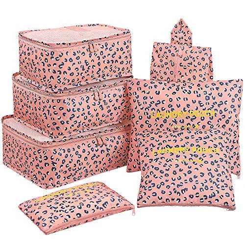 Luggage Cubes,Mossio 7 Pack Lightweight Toiletry Organizer Space Saver Travel Accessories Pink