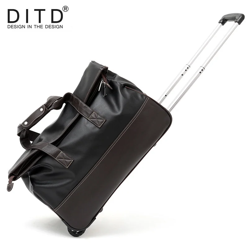 Ditd Men Waterproof Luggage Shopping Travel Bag Handbag Pu Leather Rolling Suitcase Trolley Luggage