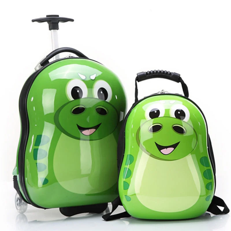 Hot 2Pcs/Set Child Anime School Bag Boy Luggage Animal 17 Inch Cartoon Rolling Suitcase Kids Travel