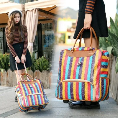 New Hot Fashion Women Trolley Luggages Rolling Suitcase Brand Casual Stripes Rolling Case Travel