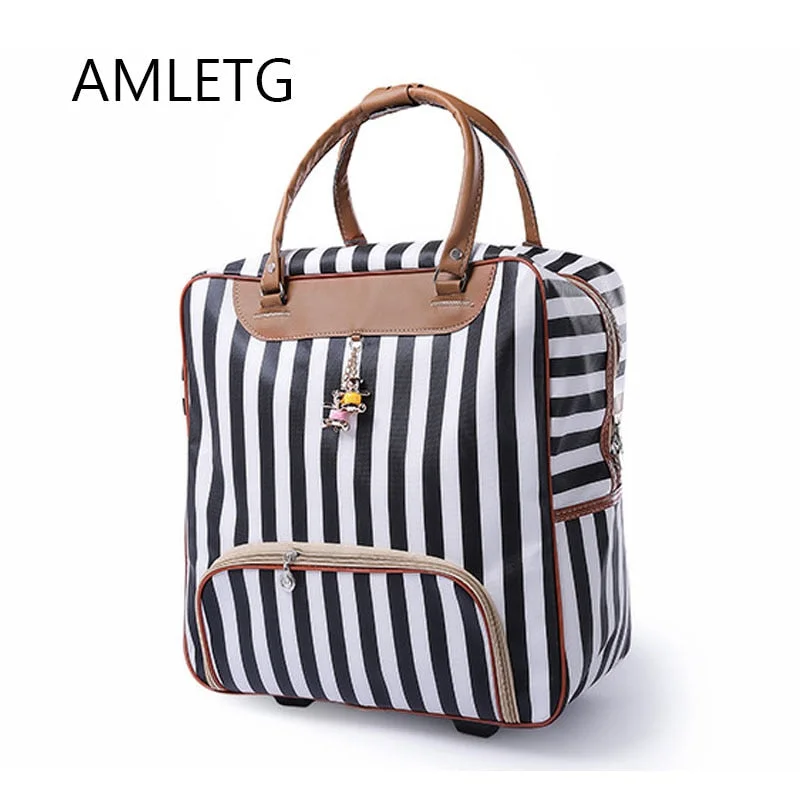 New Hot Fashion Women Trolley Luggage Rolling Suitcase Brand Casual Stripes Rolling Case Travel Bag