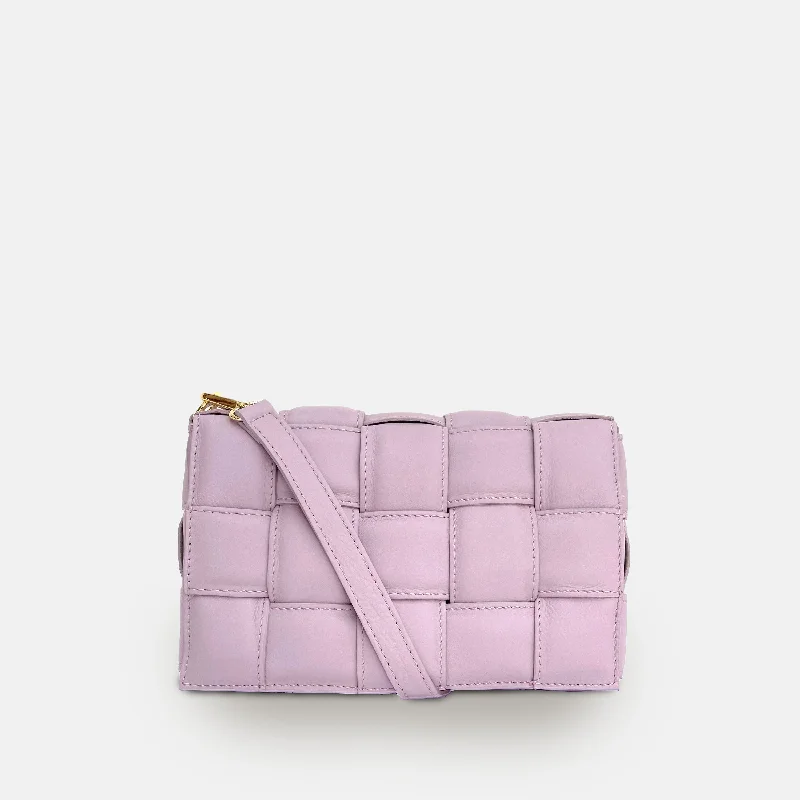 Lilac Padded Woven Leather Crossbody Bag