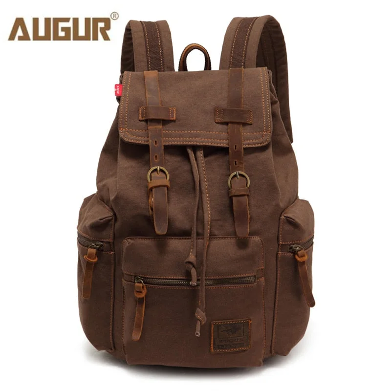 Augur New Fashion Men'S Backpack Vintage Canvas Backpack School Bag Men'S Travel Bags Large