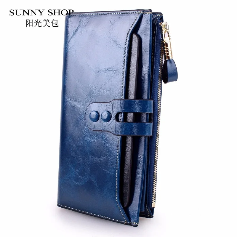 Rfid Blocking Luxury Genuine Leather Women'S Purse With Phone Wallet Thin Slim Long Bifold Zipper