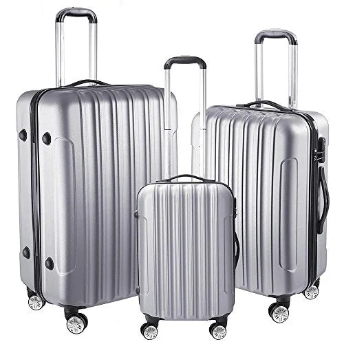 Aw 3 Piece Luggage Set 20" 24" 28" Silver Rolling Travel Case Lockable Abs Suitcase Trip