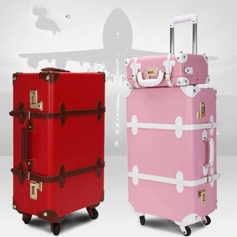 Beasumore Retro Pu Leather Rolling Luggage Set Spinner Women'S Handbag Suitcase Wheel Trolley