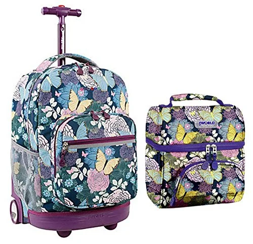 J World Combo Rolling Backpack & Lunch Bag Back To School Bundle Set Sunrise / Corey (Secret