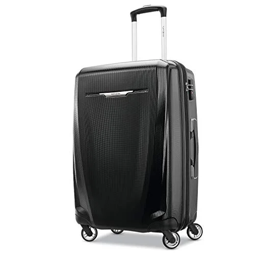 Samsonite Winfield 3 Dlx Hardside Checked Luggage With Double Spinner Wheels, 24-Inch, Black