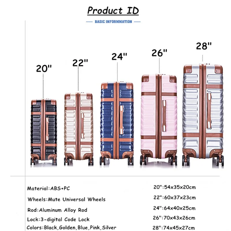 Fashion Vintage Abs Pc Hardside Travel Luggage For Men And Women,20 22 24 26 28Inches Wave Shape